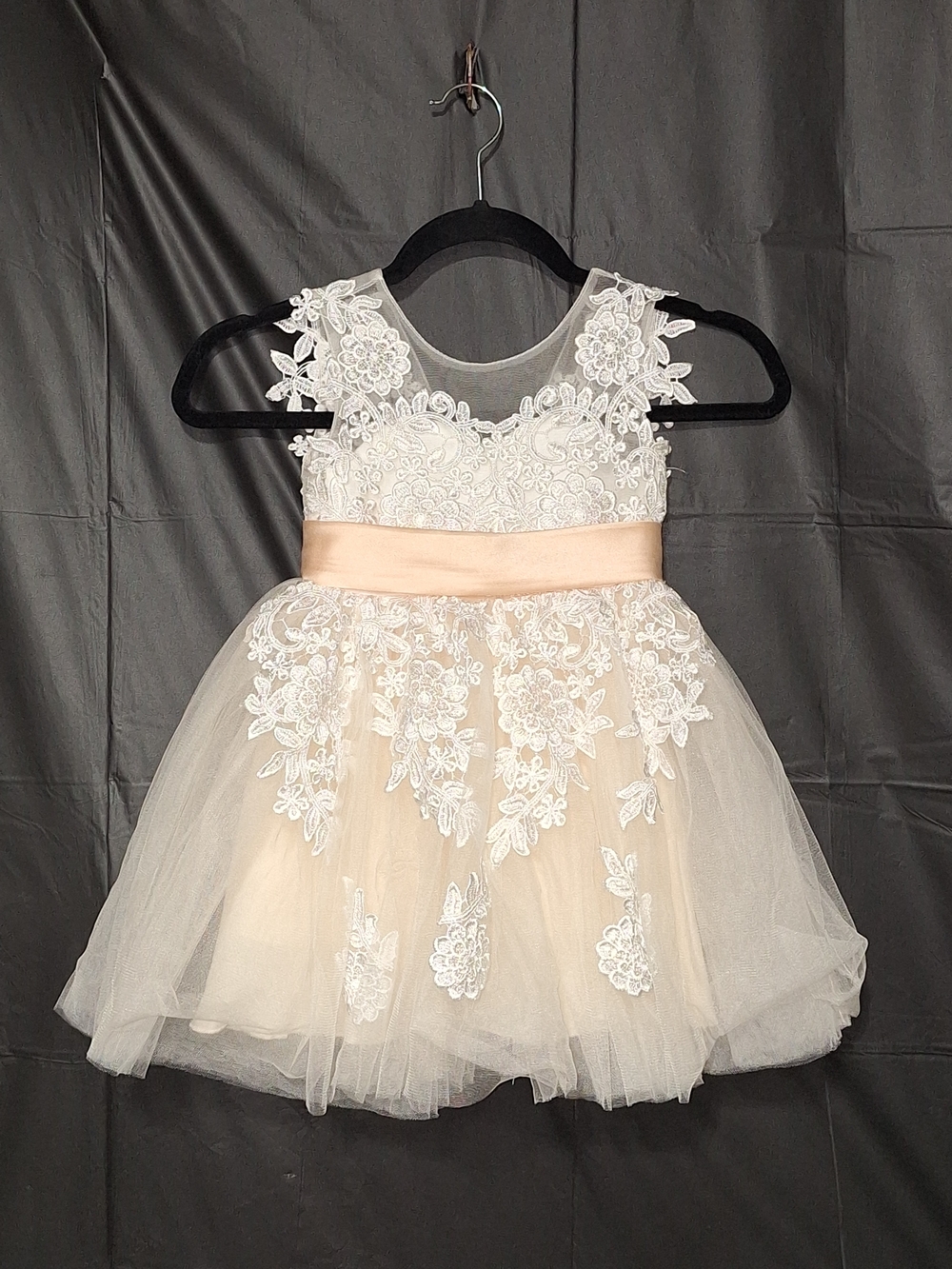 Girls Lace & Tulle Party Dress in Ivory and Blush